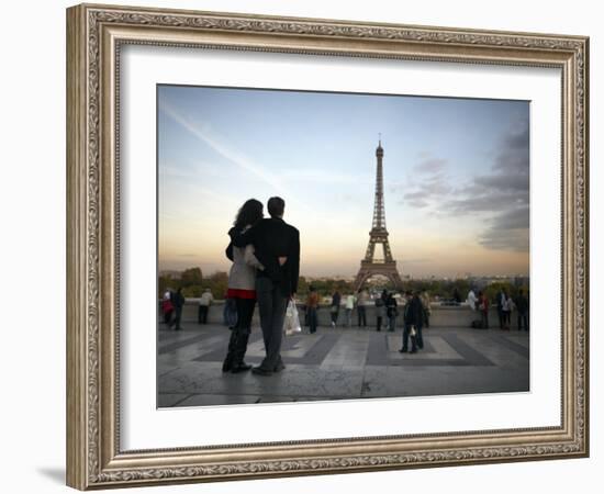 Couple Look Towards the Eiffel Tower, Paris, France, Europe-Andrew Mcconnell-Framed Photographic Print