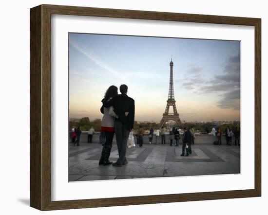 Couple Look Towards the Eiffel Tower, Paris, France, Europe-Andrew Mcconnell-Framed Photographic Print