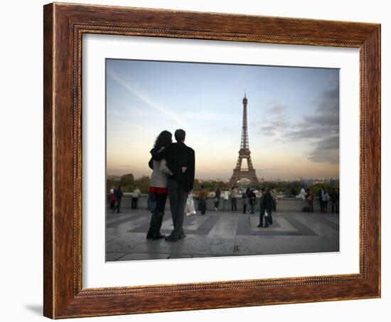 Couple Look Towards the Eiffel Tower, Paris, France, Europe-Andrew Mcconnell-Framed Photographic Print