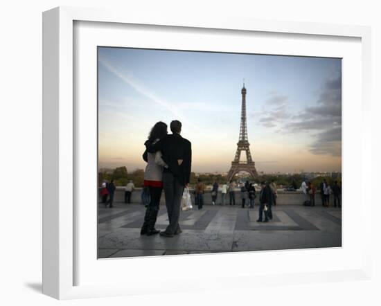 Couple Look Towards the Eiffel Tower, Paris, France, Europe-Andrew Mcconnell-Framed Photographic Print