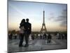 Couple Look Towards the Eiffel Tower, Paris, France, Europe-Andrew Mcconnell-Mounted Photographic Print