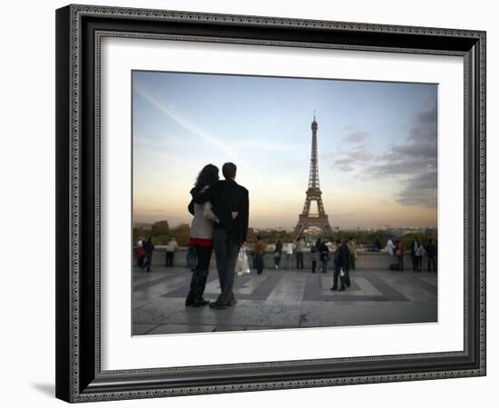 Couple Look Towards the Eiffel Tower, Paris, France, Europe-Andrew Mcconnell-Framed Photographic Print