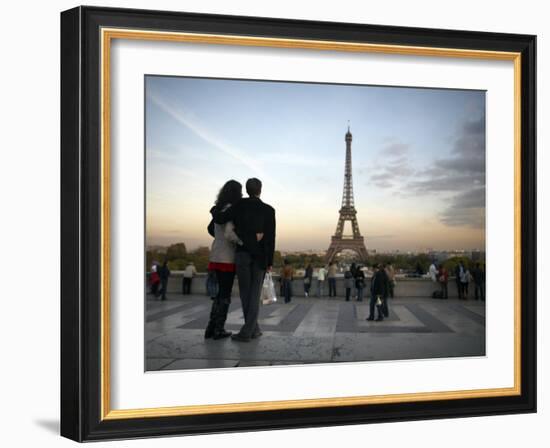 Couple Look Towards the Eiffel Tower, Paris, France, Europe-Andrew Mcconnell-Framed Photographic Print