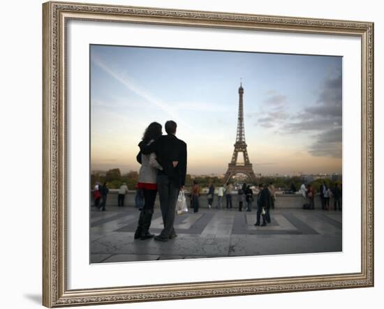 Couple Look Towards the Eiffel Tower, Paris, France, Europe-Andrew Mcconnell-Framed Photographic Print