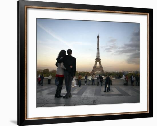 Couple Look Towards the Eiffel Tower, Paris, France, Europe-Andrew Mcconnell-Framed Photographic Print