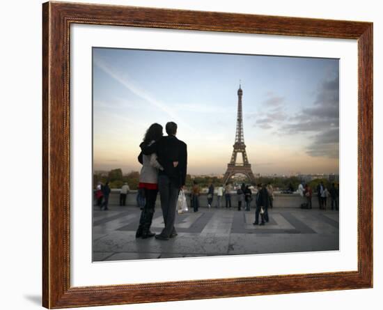 Couple Look Towards the Eiffel Tower, Paris, France, Europe-Andrew Mcconnell-Framed Photographic Print