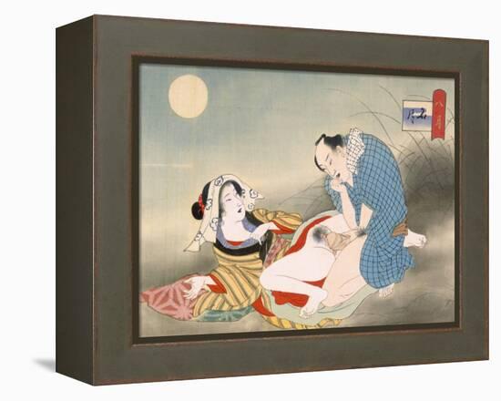 Couple Making Love in the Moonlight-Japanese School-Framed Premier Image Canvas