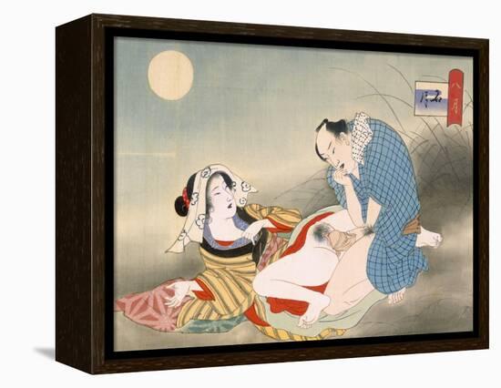 Couple Making Love in the Moonlight-Japanese School-Framed Premier Image Canvas