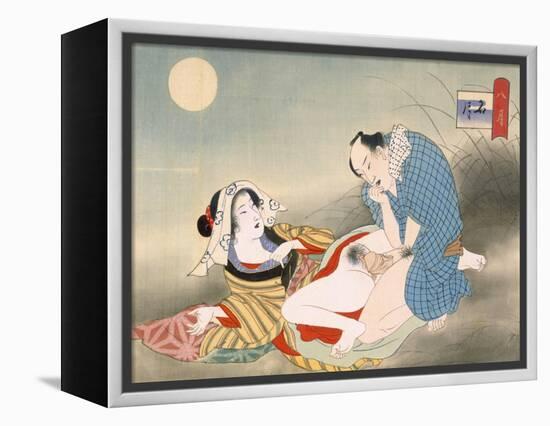 Couple Making Love in the Moonlight-Japanese School-Framed Premier Image Canvas