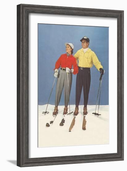 Couple Modeling Fifties Skiwear-null-Framed Art Print