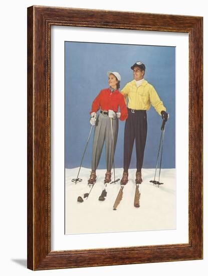 Couple Modeling Fifties Skiwear-null-Framed Art Print