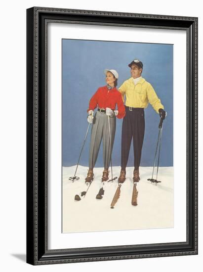 Couple Modeling Fifties Skiwear-null-Framed Art Print