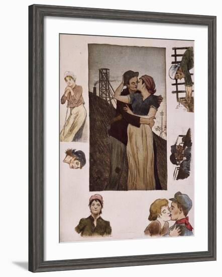 Couple of Workers Kissing, Illustration for Works of Emile Zola-null-Framed Giclee Print