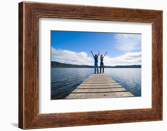 Couple on a Jetty at Lake Ianthe, West Coast, South Island, New Zealand, Pacific-Matthew Williams-Ellis-Framed Photographic Print