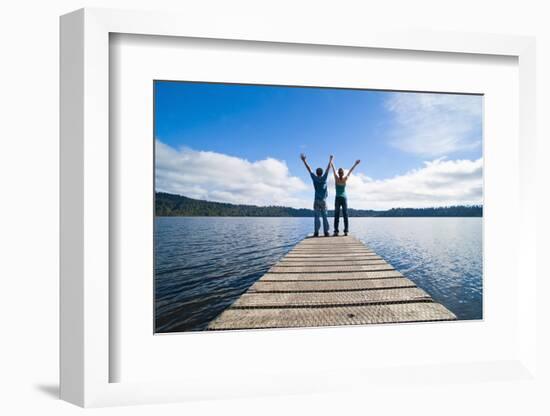 Couple on a Jetty at Lake Ianthe, West Coast, South Island, New Zealand, Pacific-Matthew Williams-Ellis-Framed Photographic Print