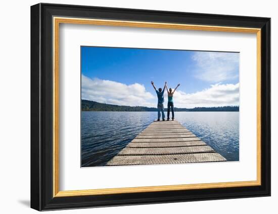 Couple on a Jetty at Lake Ianthe, West Coast, South Island, New Zealand, Pacific-Matthew Williams-Ellis-Framed Photographic Print