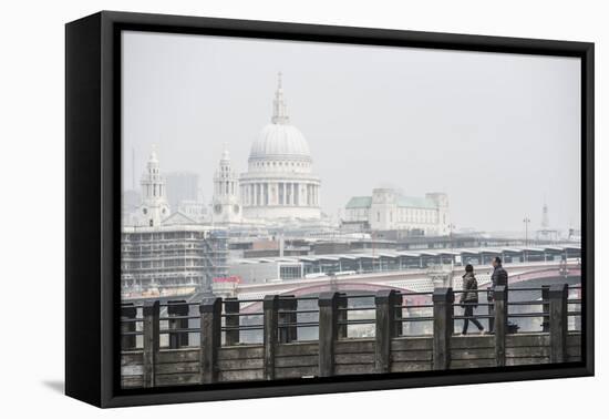 Couple on a Pier Overlooking St. Paul's Cathedral on the Banks of the River Thames, London, England-Matthew Williams-Ellis-Framed Premier Image Canvas