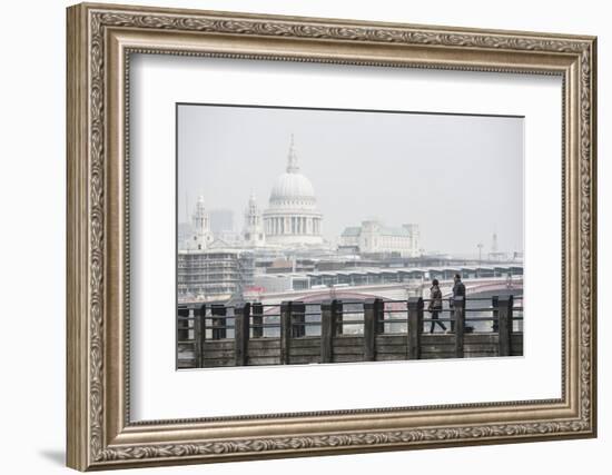 Couple on a Pier Overlooking St. Paul's Cathedral on the Banks of the River Thames, London, England-Matthew Williams-Ellis-Framed Photographic Print