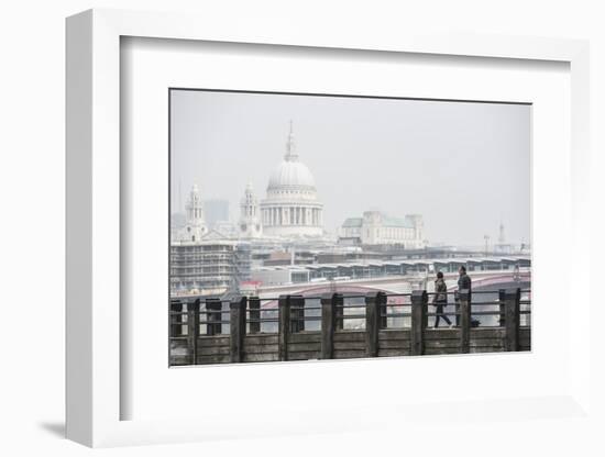 Couple on a Pier Overlooking St. Paul's Cathedral on the Banks of the River Thames, London, England-Matthew Williams-Ellis-Framed Photographic Print