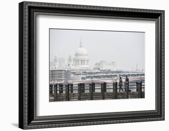 Couple on a Pier Overlooking St. Paul's Cathedral on the Banks of the River Thames, London, England-Matthew Williams-Ellis-Framed Photographic Print