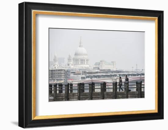 Couple on a Pier Overlooking St. Paul's Cathedral on the Banks of the River Thames, London, England-Matthew Williams-Ellis-Framed Photographic Print