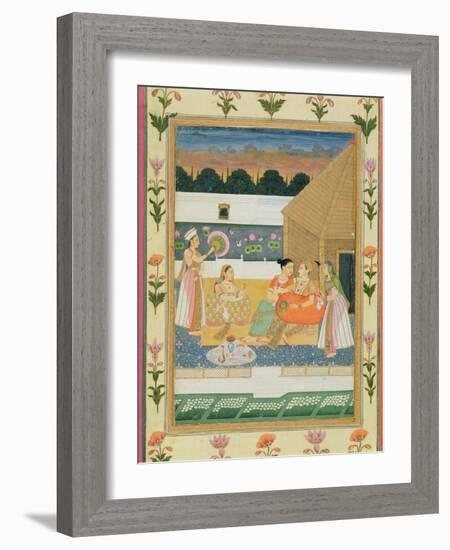 Couple on a Terrace at Sunset, from the Small Clive Album (Opaque W/C on Paper)-Mughal-Framed Giclee Print