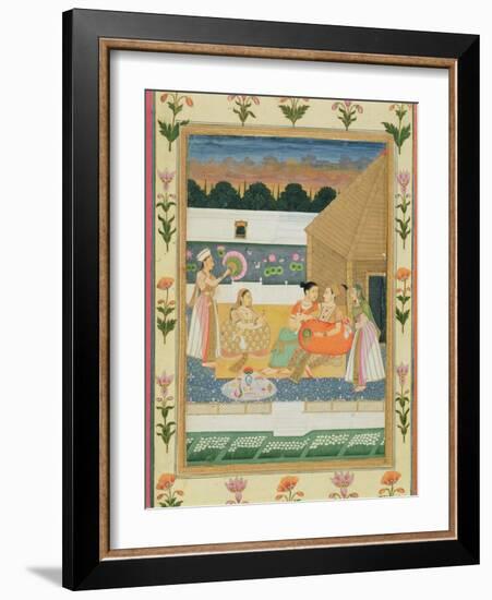 Couple on a Terrace at Sunset, from the Small Clive Album (Opaque W/C on Paper)-Mughal-Framed Giclee Print