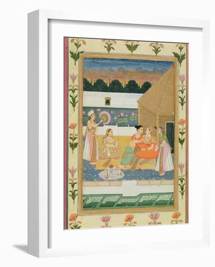 Couple on a Terrace at Sunset, from the Small Clive Album (Opaque W/C on Paper)-Mughal-Framed Giclee Print