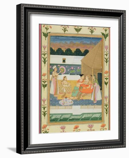 Couple on a Terrace at Sunset, from the Small Clive Album (Opaque W/C on Paper)-Mughal-Framed Giclee Print