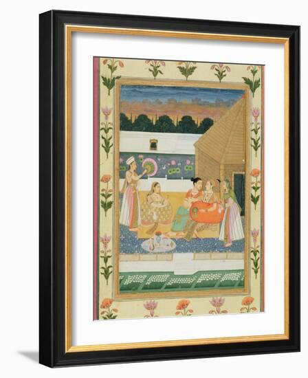 Couple on a Terrace at Sunset, from the Small Clive Album (Opaque W/C on Paper)-Mughal-Framed Giclee Print