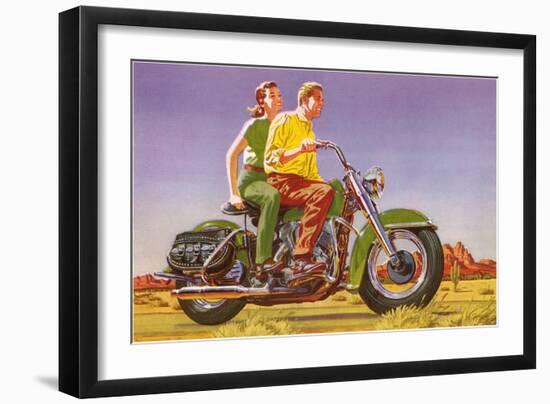 Couple on Motorcycle-null-Framed Art Print