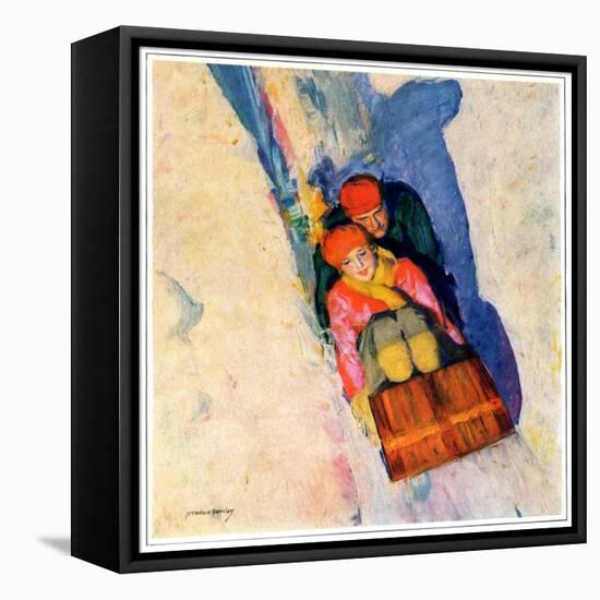 "Couple on Toboggan,"January 1, 1929-McClelland Barclay-Framed Premier Image Canvas
