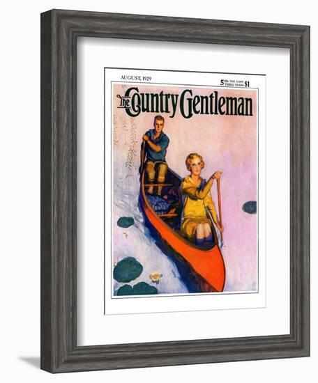 "Couple Paddling Caone," Country Gentleman Cover, August 1, 1929-McClelland Barclay-Framed Giclee Print