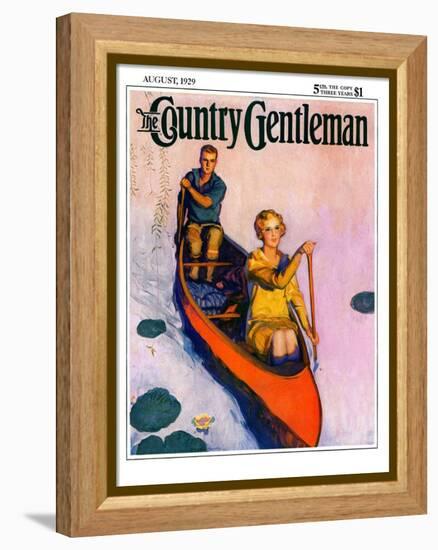 "Couple Paddling Caone," Country Gentleman Cover, August 1, 1929-McClelland Barclay-Framed Premier Image Canvas