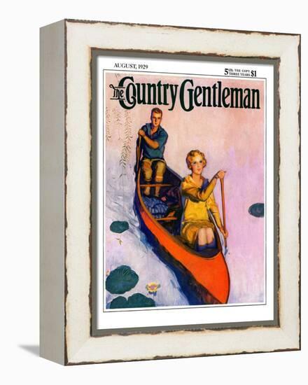 "Couple Paddling Caone," Country Gentleman Cover, August 1, 1929-McClelland Barclay-Framed Premier Image Canvas