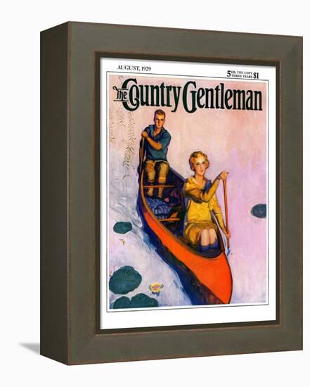 "Couple Paddling Caone," Country Gentleman Cover, August 1, 1929-McClelland Barclay-Framed Premier Image Canvas