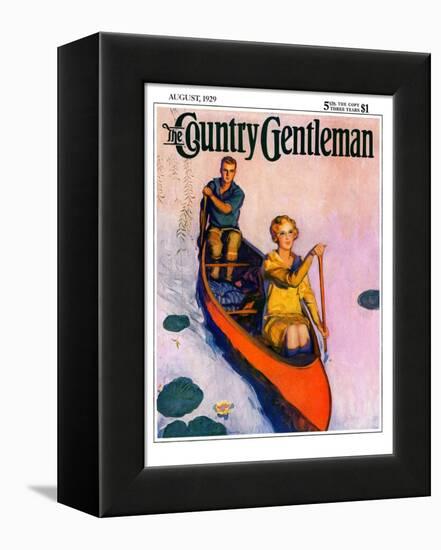 "Couple Paddling Caone," Country Gentleman Cover, August 1, 1929-McClelland Barclay-Framed Premier Image Canvas