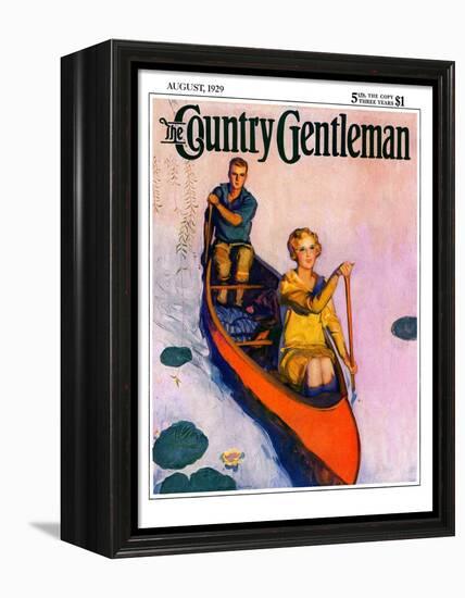 "Couple Paddling Caone," Country Gentleman Cover, August 1, 1929-McClelland Barclay-Framed Premier Image Canvas