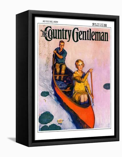 "Couple Paddling Caone," Country Gentleman Cover, August 1, 1929-McClelland Barclay-Framed Premier Image Canvas