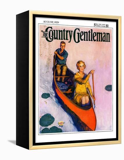 "Couple Paddling Caone," Country Gentleman Cover, August 1, 1929-McClelland Barclay-Framed Premier Image Canvas