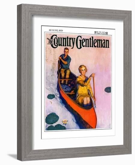 "Couple Paddling Caone," Country Gentleman Cover, August 1, 1929-McClelland Barclay-Framed Giclee Print