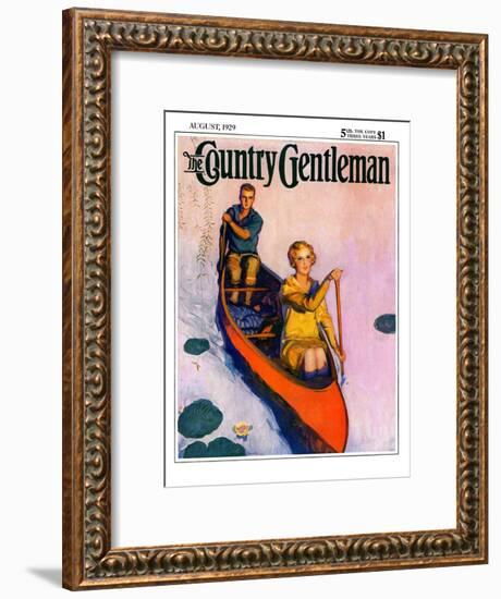 "Couple Paddling Caone," Country Gentleman Cover, August 1, 1929-McClelland Barclay-Framed Giclee Print