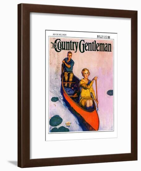 "Couple Paddling Caone," Country Gentleman Cover, August 1, 1929-McClelland Barclay-Framed Giclee Print