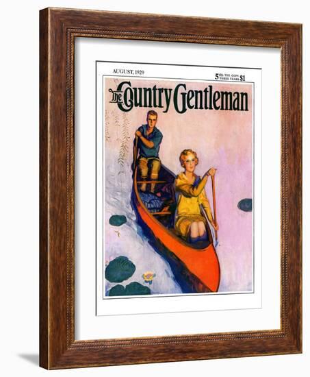 "Couple Paddling Caone," Country Gentleman Cover, August 1, 1929-McClelland Barclay-Framed Giclee Print