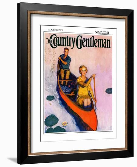 "Couple Paddling Caone," Country Gentleman Cover, August 1, 1929-McClelland Barclay-Framed Giclee Print