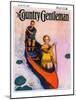 "Couple Paddling Caone," Country Gentleman Cover, August 1, 1929-McClelland Barclay-Mounted Giclee Print