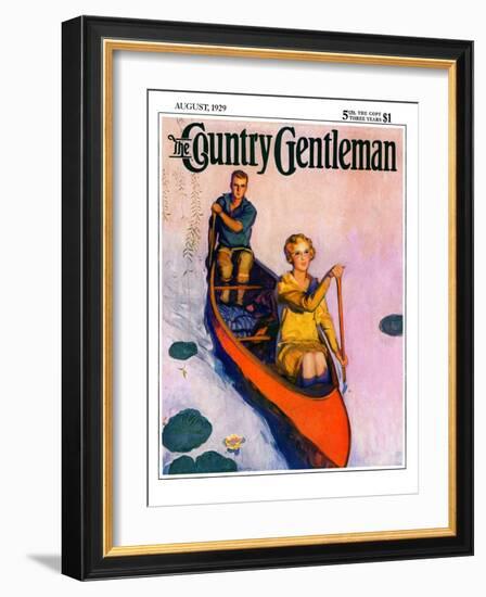 "Couple Paddling Caone," Country Gentleman Cover, August 1, 1929-McClelland Barclay-Framed Giclee Print