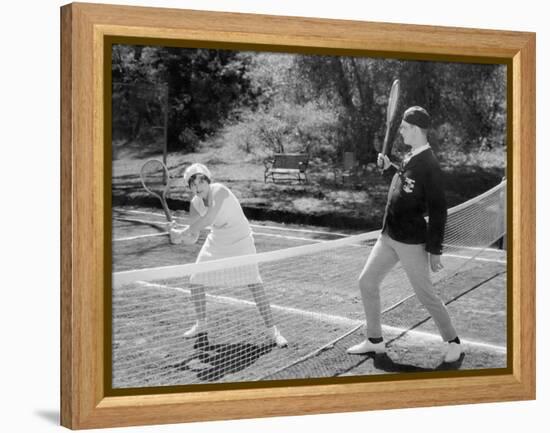 Couple Playing Tennis Together-null-Framed Stretched Canvas