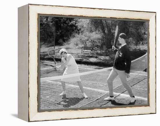 Couple Playing Tennis Together-null-Framed Stretched Canvas
