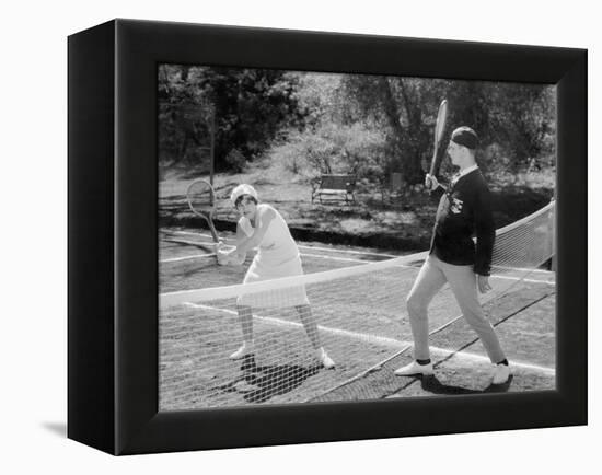 Couple Playing Tennis Together-null-Framed Stretched Canvas